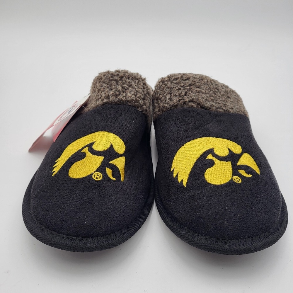 Iowa Hawkeyes Sherpa Faux Fur Scuff Slippers FOCO Mens Large 11-12 Black